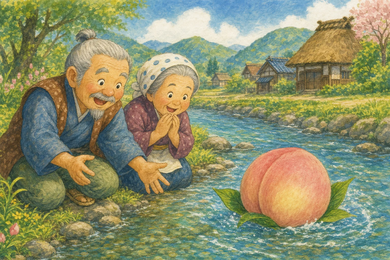 ももたろうの読み聞かせ絵本を読む